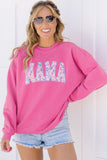 Rose Red Floral MAMA Embroidered Graphic Pullover Sweatshirt