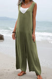 Sleeveless V Neck Wide Leg Jumpsuit with Pockets