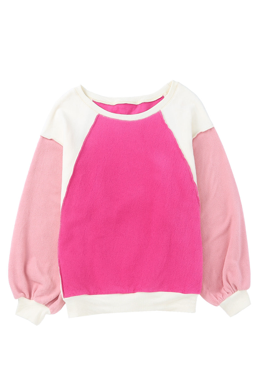 Rose Colorblock Long Sleeve Pullover Fleece Sweatshirt