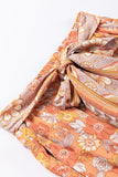 Grapefruit Orange Tie Waist Boho Floral Wide Leg Pants