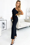 One Shoulder Puff Sleeve Elastic High Waist Jumpsuit