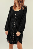 Button Up High Waist Long Sleeve Dress