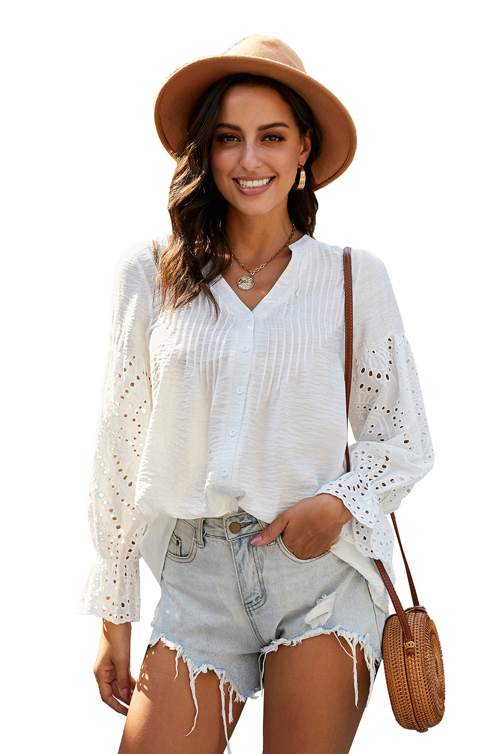 Rekindle Eyelet Button Up Top