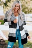 Open Front Colorblock Cardigan with Pockets