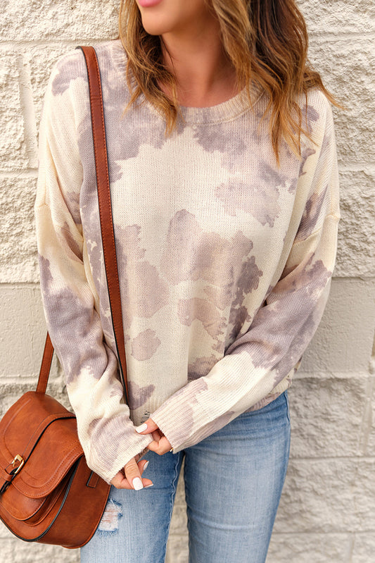 Pull tie-dye délavé beige 