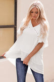 Contrast Knit Splicing V Neck Studded Blouse