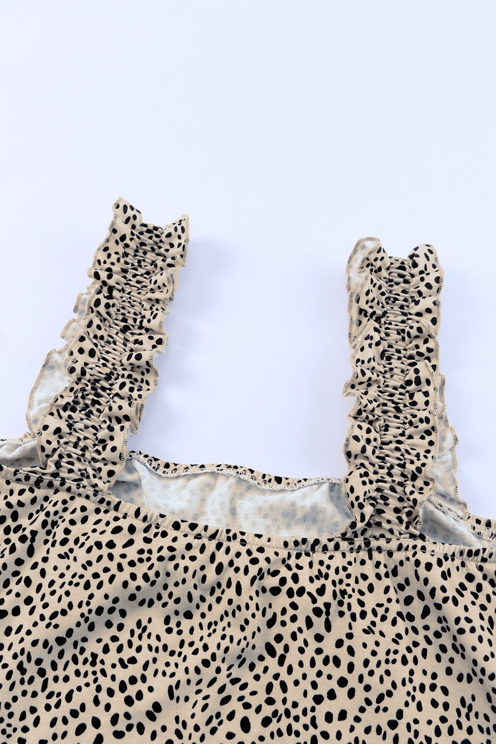 Cheetah Smocked Ruffle Strap Tank Top