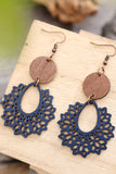 Hollowed Flower Round Wood Pendant Earrings