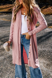 Pink Ribbed Button-Up Split Duster Cardigan