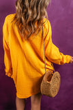 Oversized Crinkled Frayed Hem Tunic Shirt