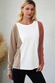 Haut en tricot Dolman color block abricot