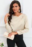 Solid Asymmetric V Neck Long Sleeve Satin Blouse