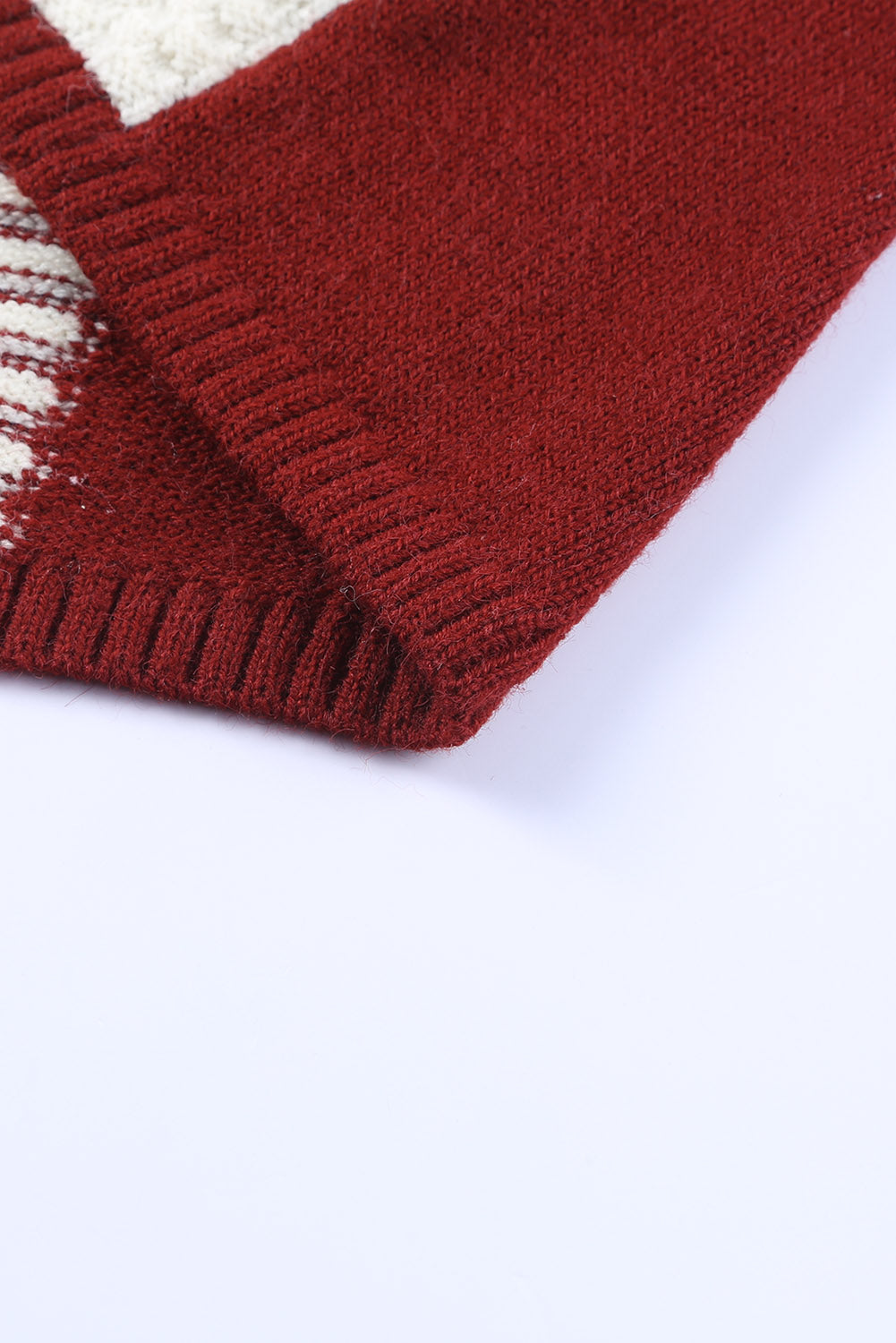 Cardigan rouge ouvert sur le devant en tricot à gros blocs 