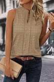 Light French Beige Lattice Textured Split Neck Tank Top