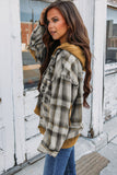 Orange Plaid Patch Hooded Frayed Snap Button Jacket