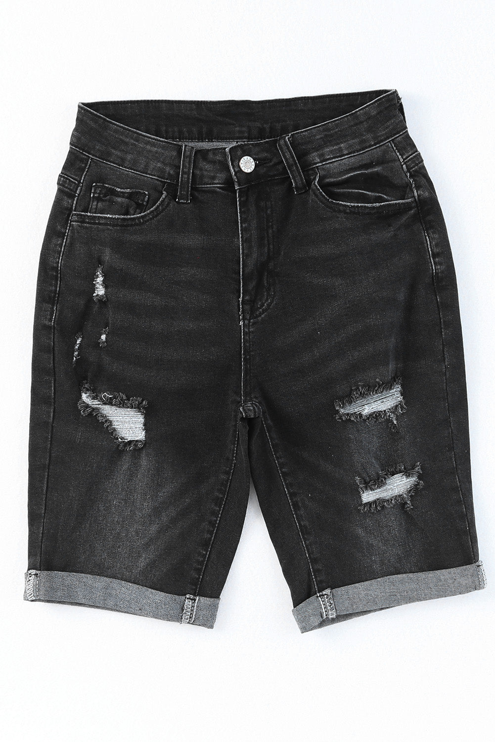 Roll-up Distressed Bermuda Denim Shorts