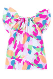 Abstract Pattern Ruffle Short Sleeves Blouse