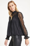 Mock Neck Lace Splicing Long Sleeve Blouse