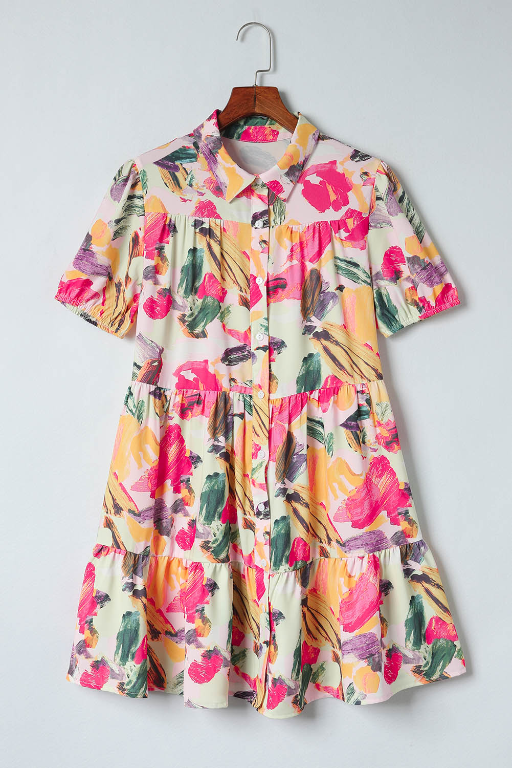 Robe chemise multicolore à manches courtes et imprimé floral