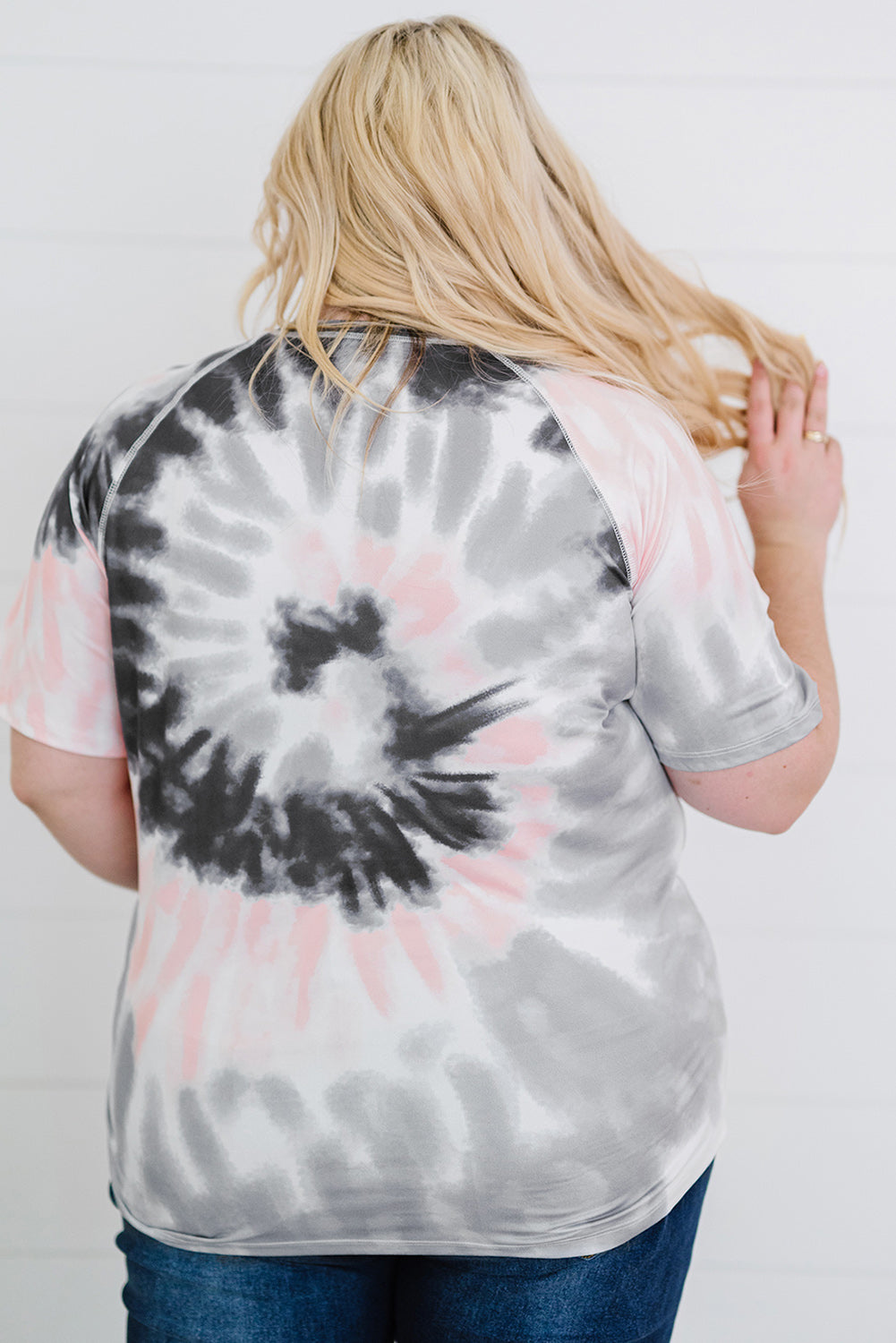 T-shirt gris tie-dye à manches raglan grande taille