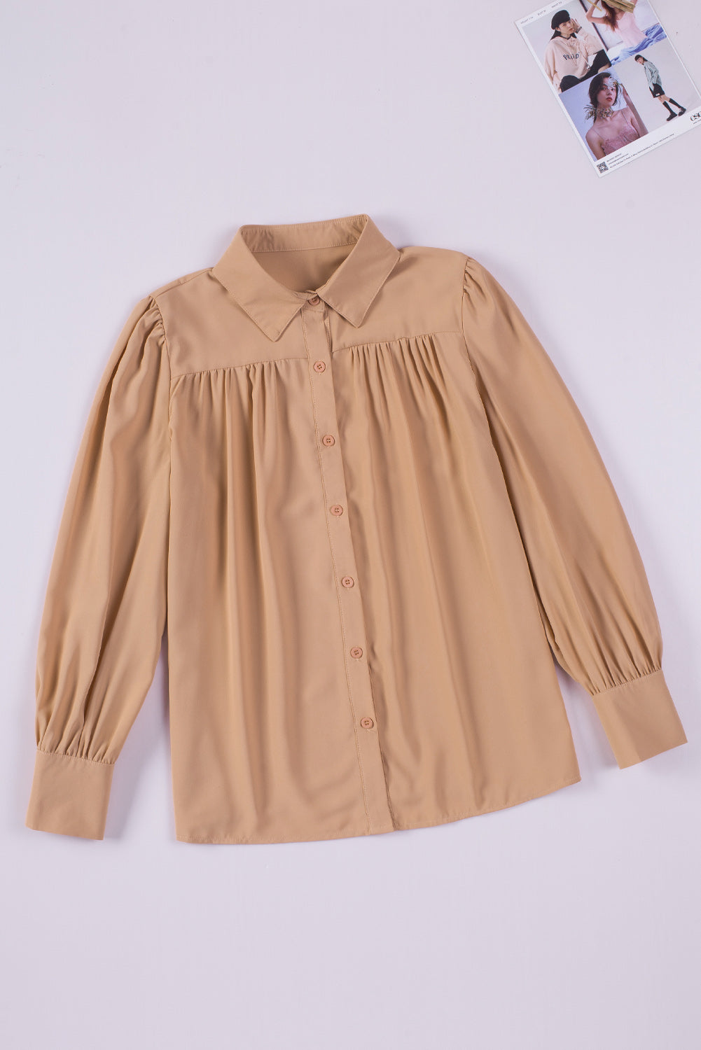 Solid Color Button Up Puff Sleeve Blouse