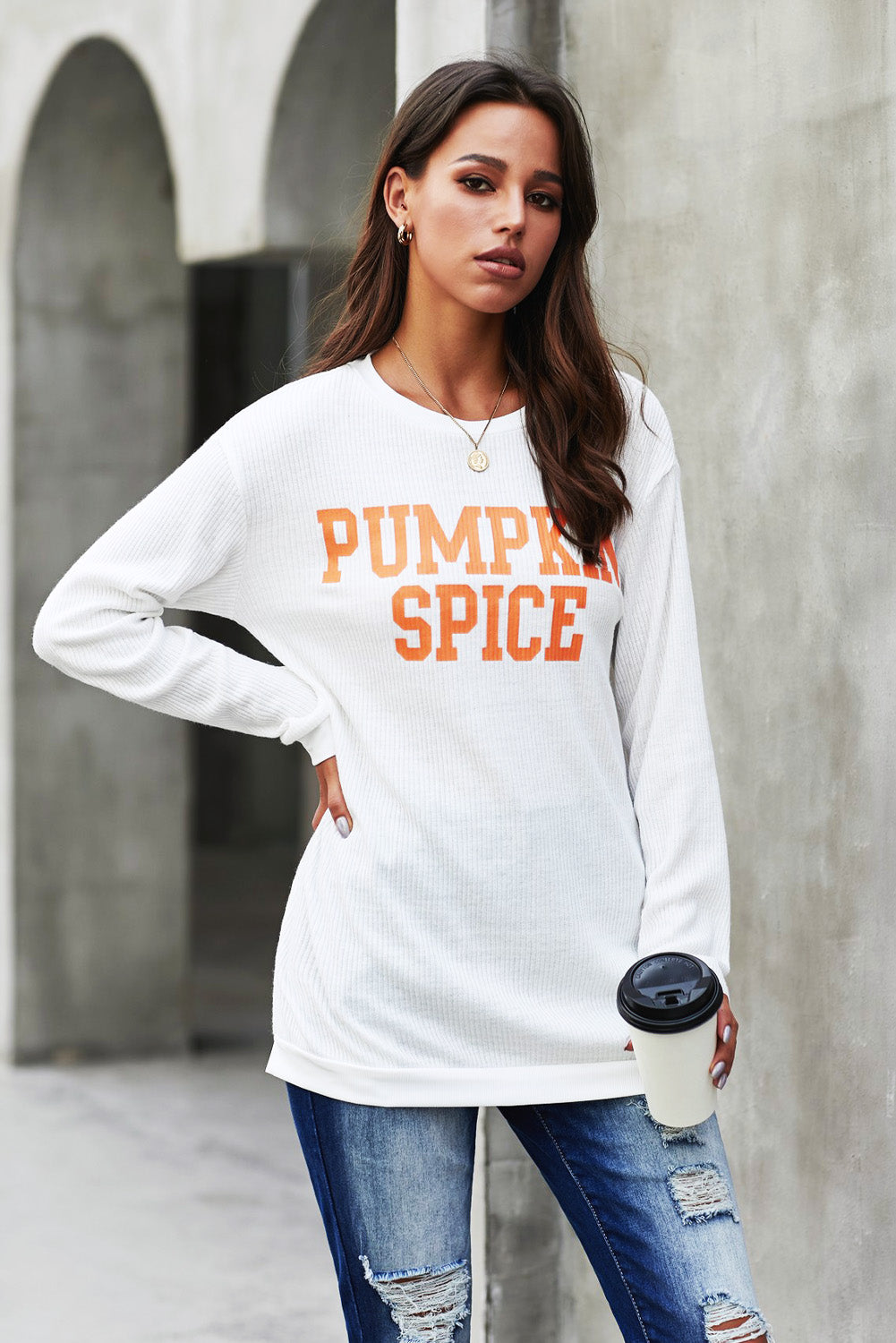 PUMPKIN SPICE Graphic Pullover Knit Top