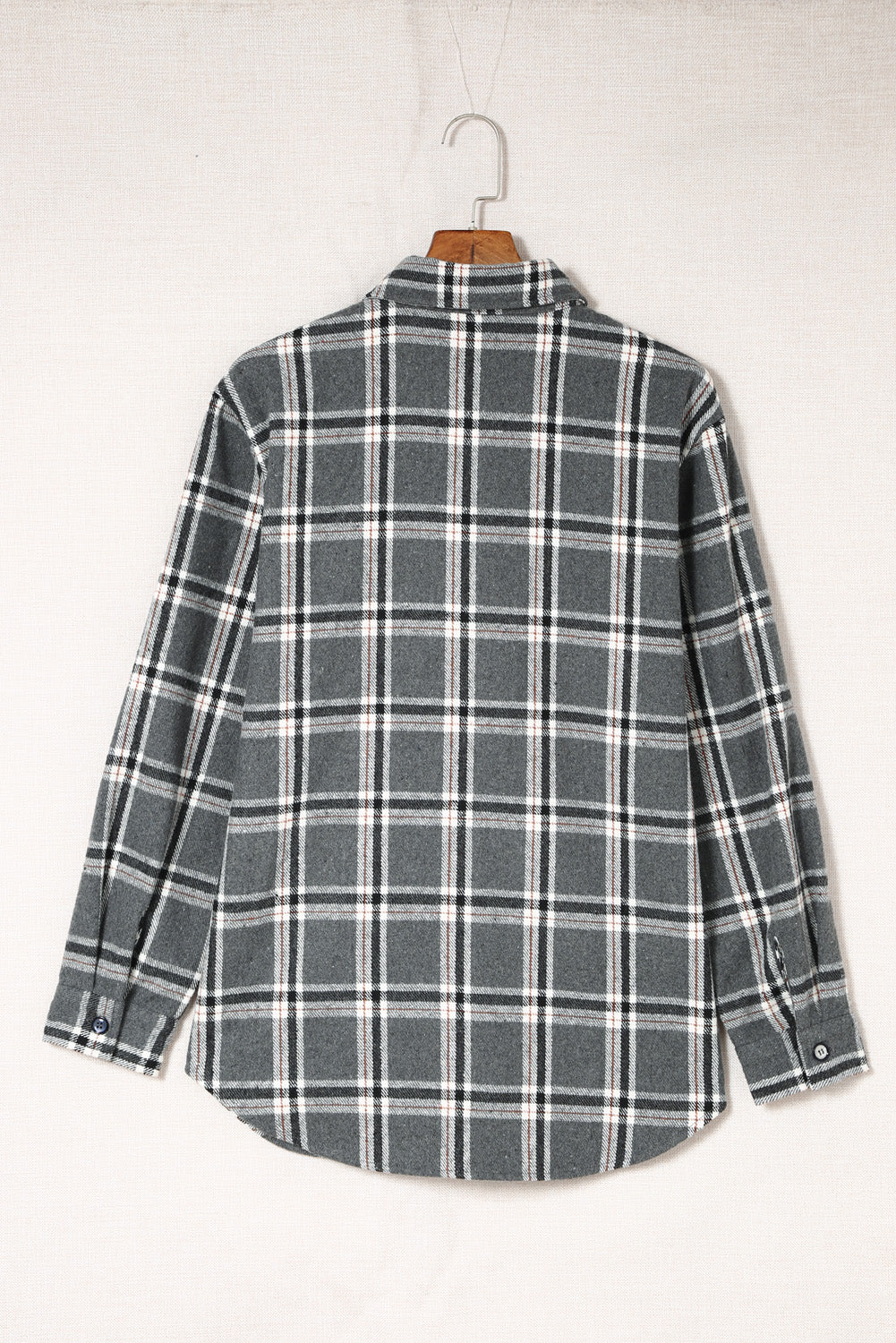 Chemise à manches longues boutonnée à carreaux gris avec poche