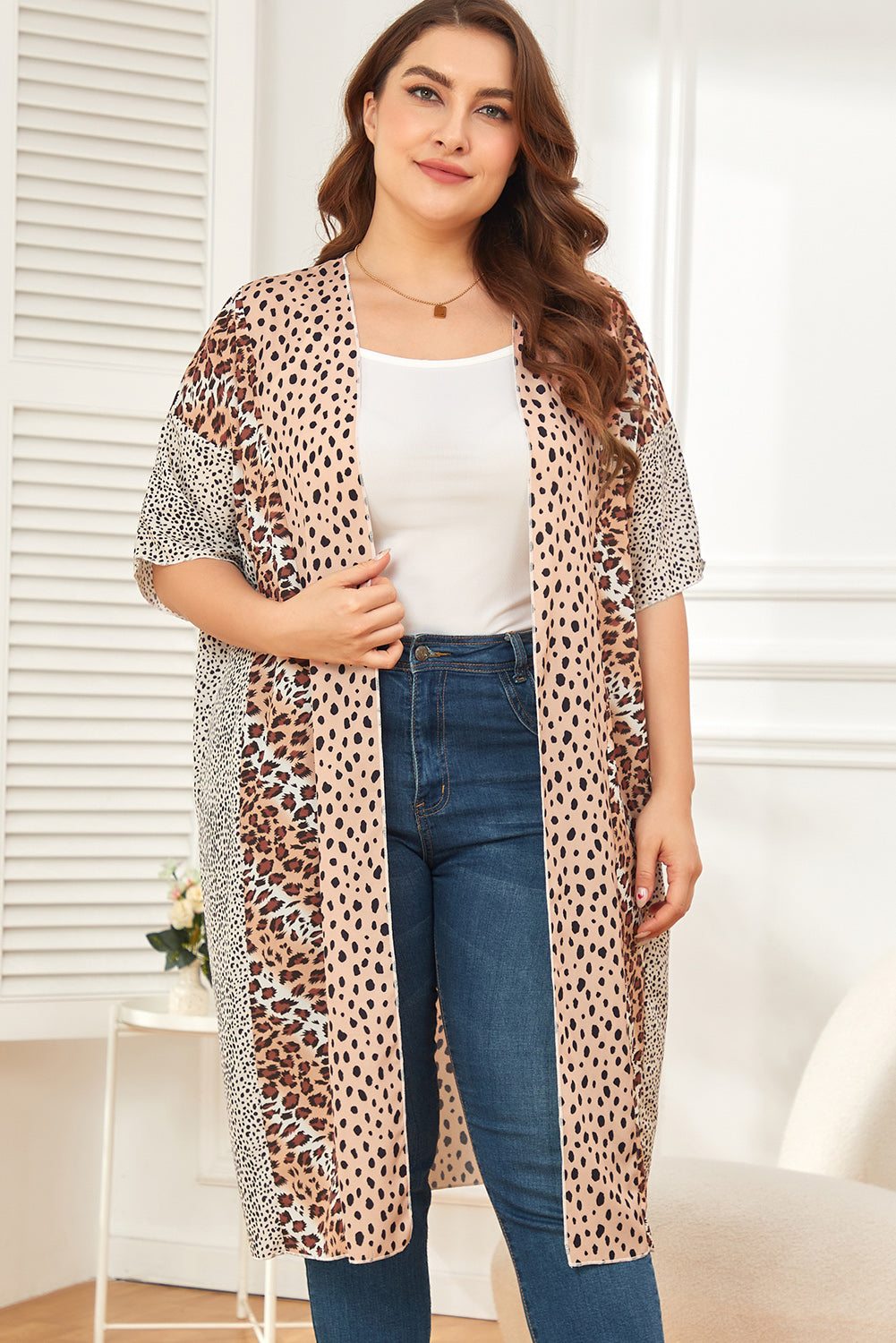 Plus Size Color Block Flowy Kimono