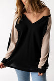 V Neck Contrast Block Waffle Knit Top