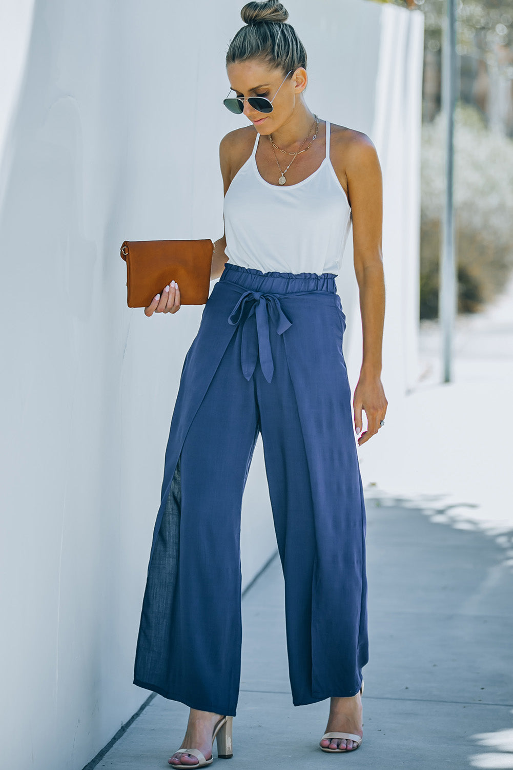 Wrap Wide Leg Pants with Tie