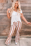 Striped Fringe Bell Bottom Denim Pants