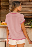 Light Pink Textured Contrast Trim Round Neck T Shirt