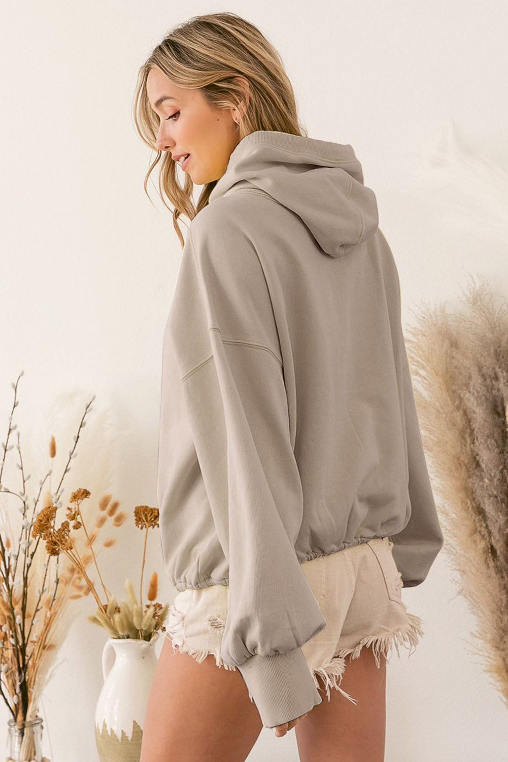 Ribbed Trim Kangaroo Pocket Zipped Hoodie