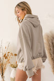 Ribbed Trim Kangaroo Pocket Zipped Hoodie