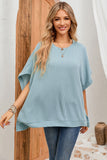 Ribbed Knit Batwing Sleeve Tunic Oversized T Shirt