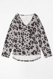 Leopard Split Joint V Neck Long Sleeve Top