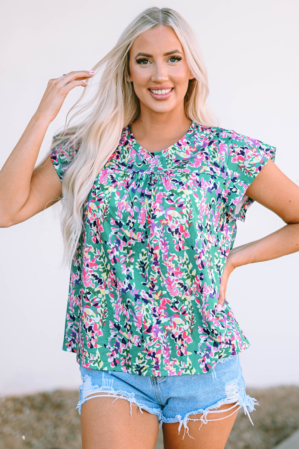 Floral Print Ruffled Short Sleeve Babydoll Top