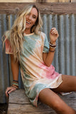 Robe t-shirt fendue surdimensionnée multicolore tie-dye