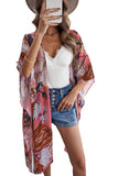 Kimono de plage rose à imprimé floral Boho