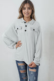 Gray Oversized Flap Pockets Button Collared Sweatshirt