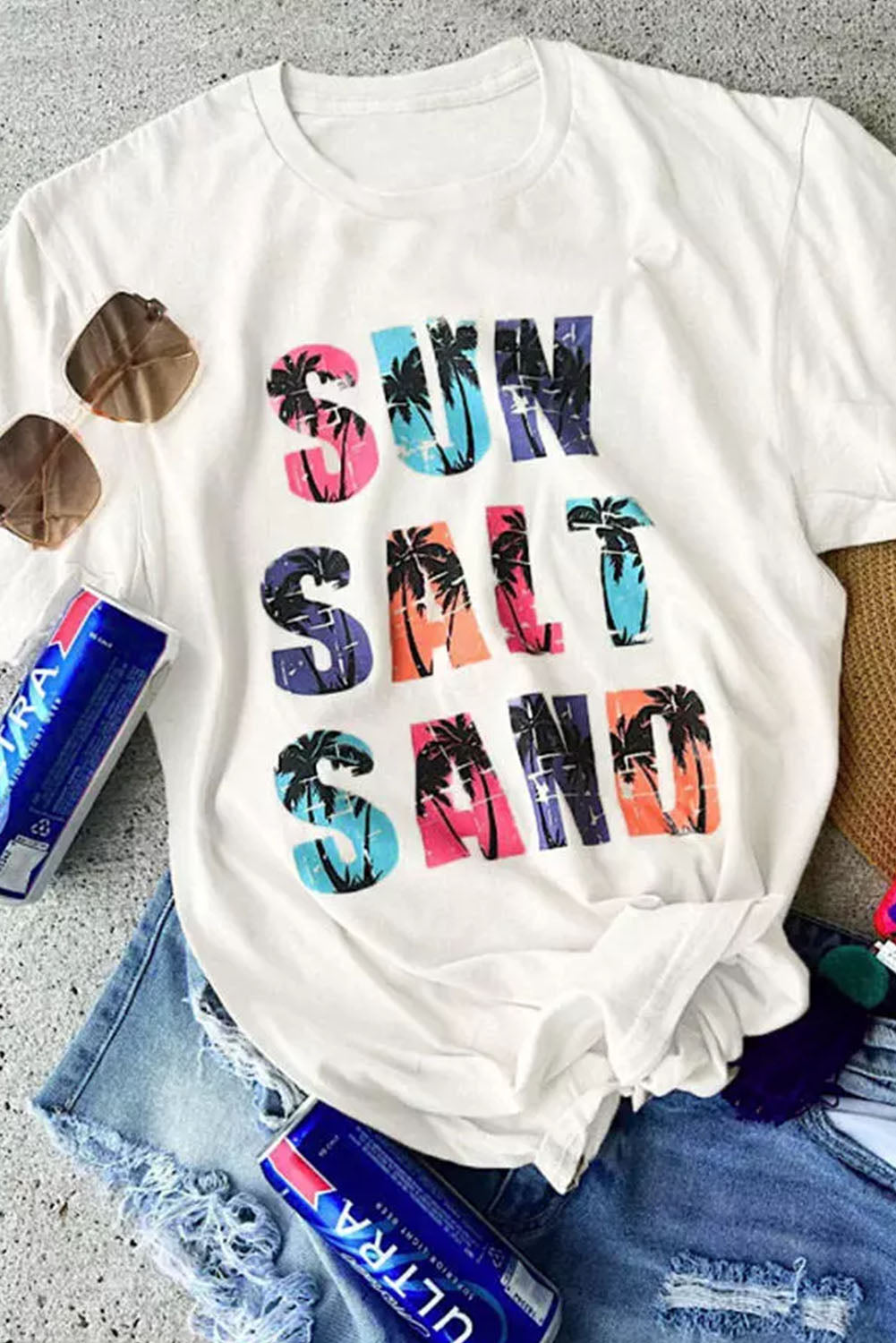 Coconut Tree SUN SALT SAND Graphic Tee