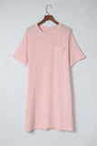 Ribbed Chest Pocket Short Sleeve Plus Size Lounge Dress