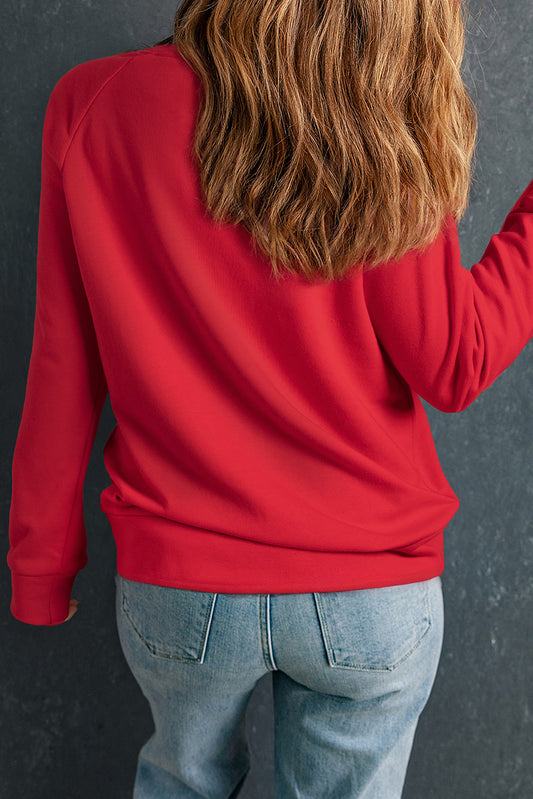 Red Solid Round Neck Raglan Sleeve Sweatshirt