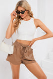 Shirred Waistband Drawstring Casual Shorts with Pockets