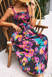 Abstract Floral Pattern Flutter Sleeve Tiered Maxi Dress