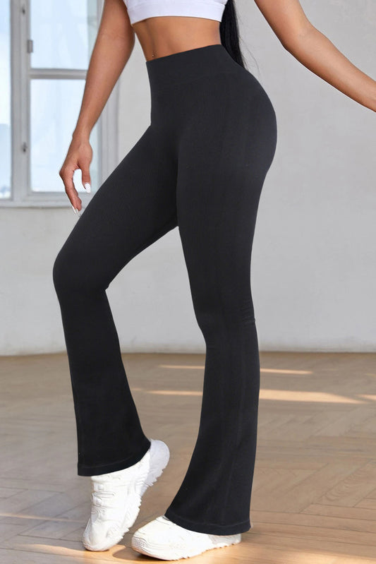 Pantalon de sport évasé taille haute noir avec contrôle du ventre