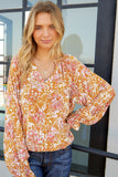 Split V Neck Floral Blouse