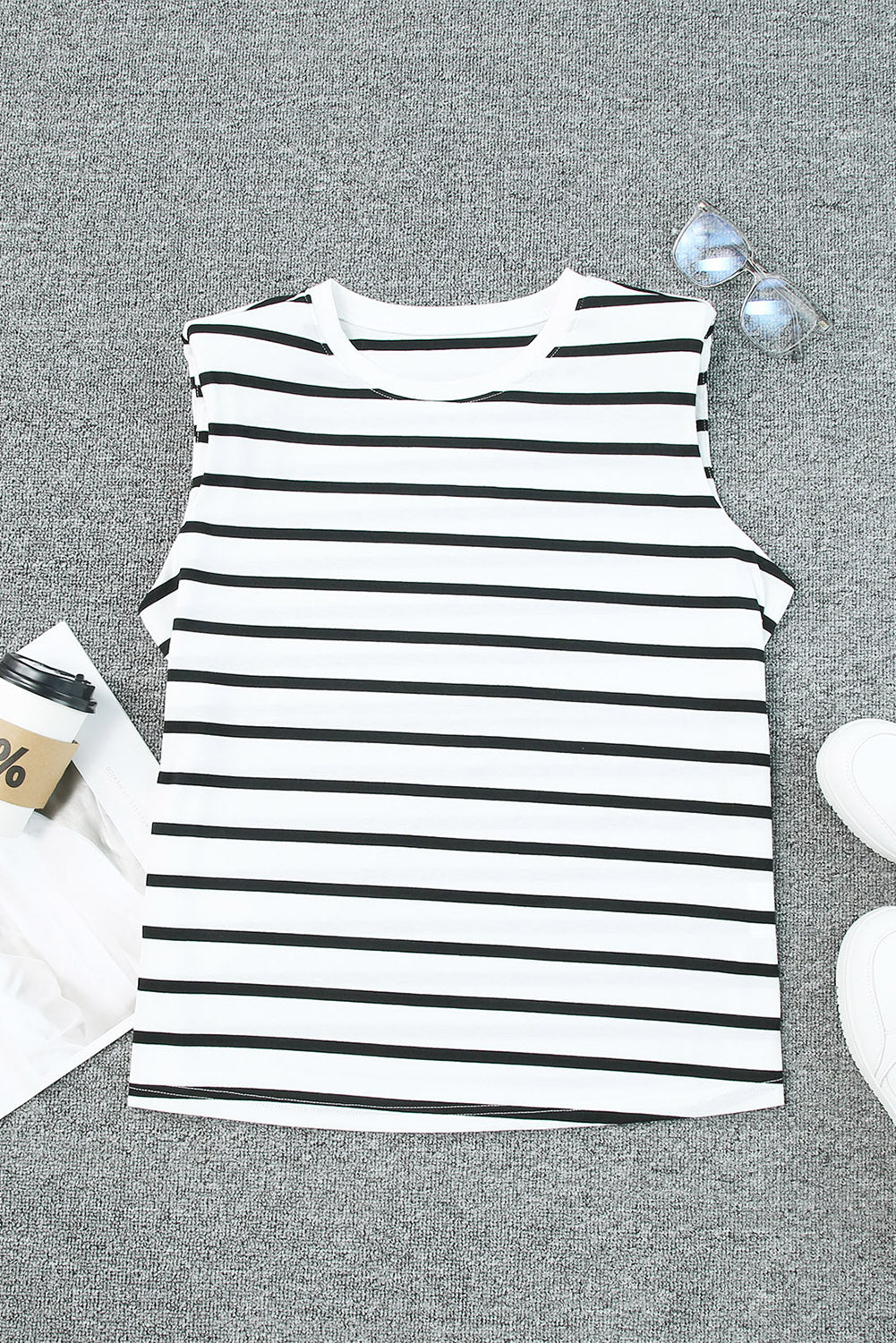 Striped Print Shoulder Pads Boxy Tank Top