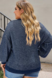 Blue Heathered Knit Drop Shoulder Puff Sleeve Sweater