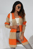 Cardigan en tricot côtelé orange color block